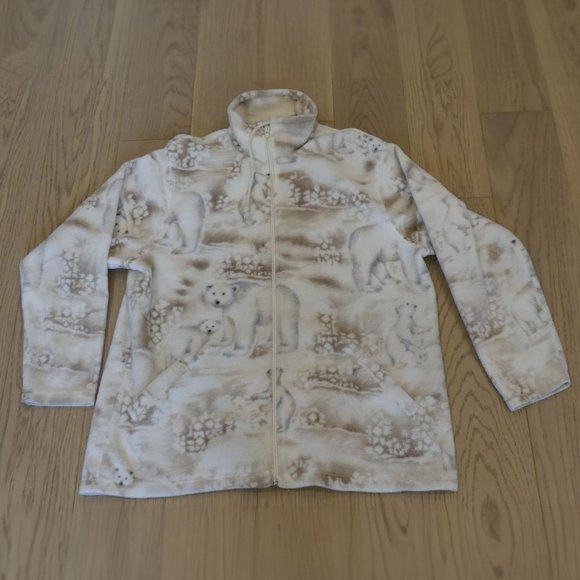Vintage Tanjay Polar Bears White Medium Zip Up Fleece Jacket - Picture 1 of 4